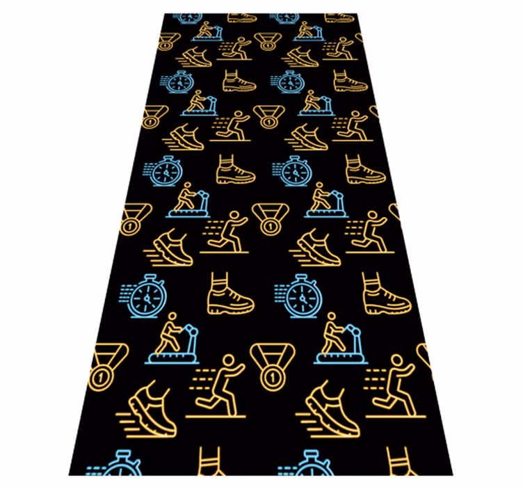 Alfombra vinílica dormitorio íconos vectoriales neón negro - TenVinilo