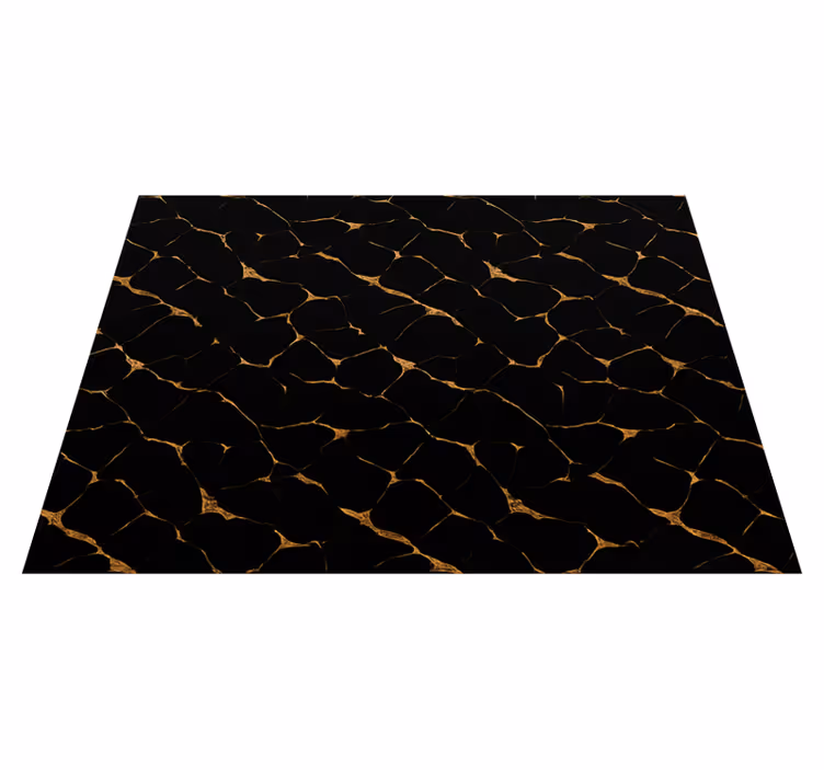 Alfombra vinílica dormitorio mármol negro con rayas doradas - TenVinilo