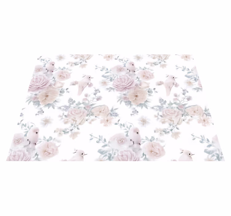 Alfombra vinílica dormitorio diseño floral gris elegante - TenVinilo