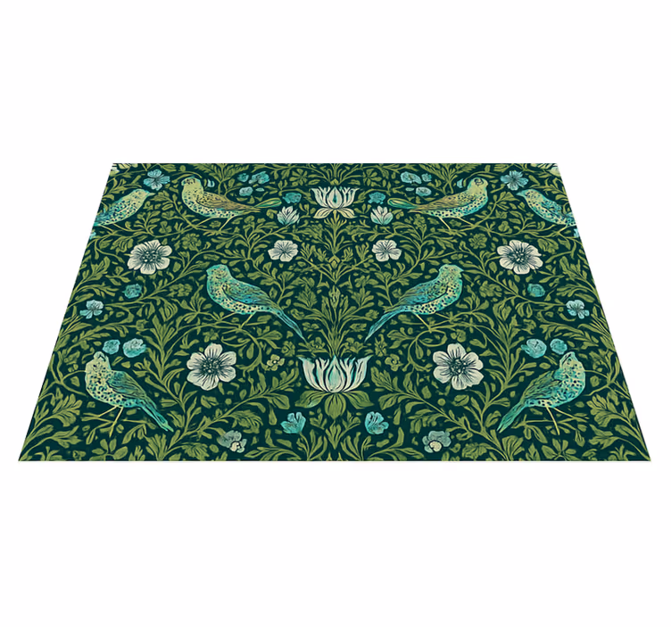 Alfombra vinílica dormitorio floral y pájaro ornamental - TenVinilo