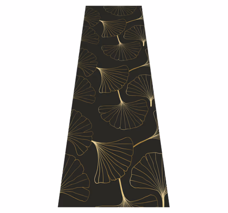 Alfombra vinílica oficina hojas de ginkgo oro carbón - TenVinilo