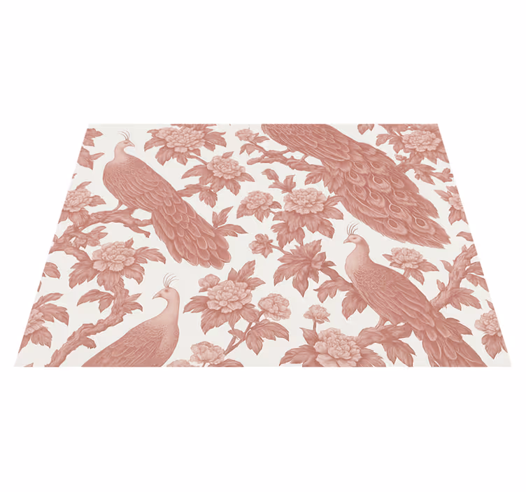 Alfombra vinílica dormitorio diseño de pavos rosas - TenVinilo