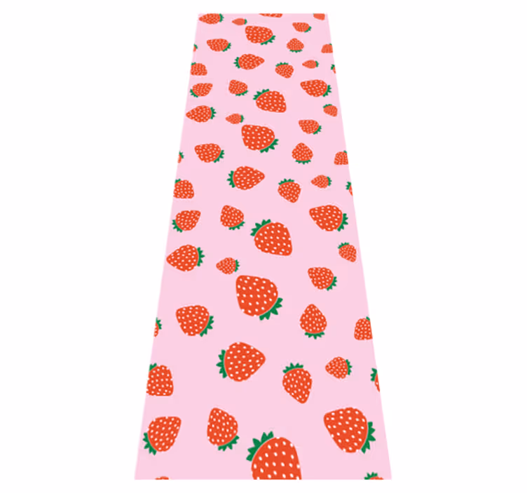 Alfombra vinílica dormitorio con fresas sobre fondo rosa - TenVinilo