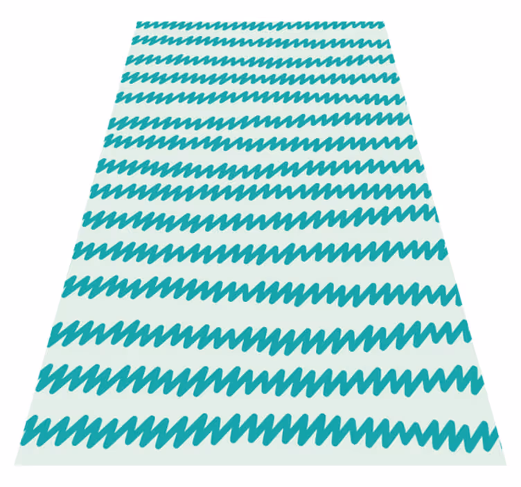Alfombra vinílica nórdica zig zag en aqua y blanco - TenVinilo