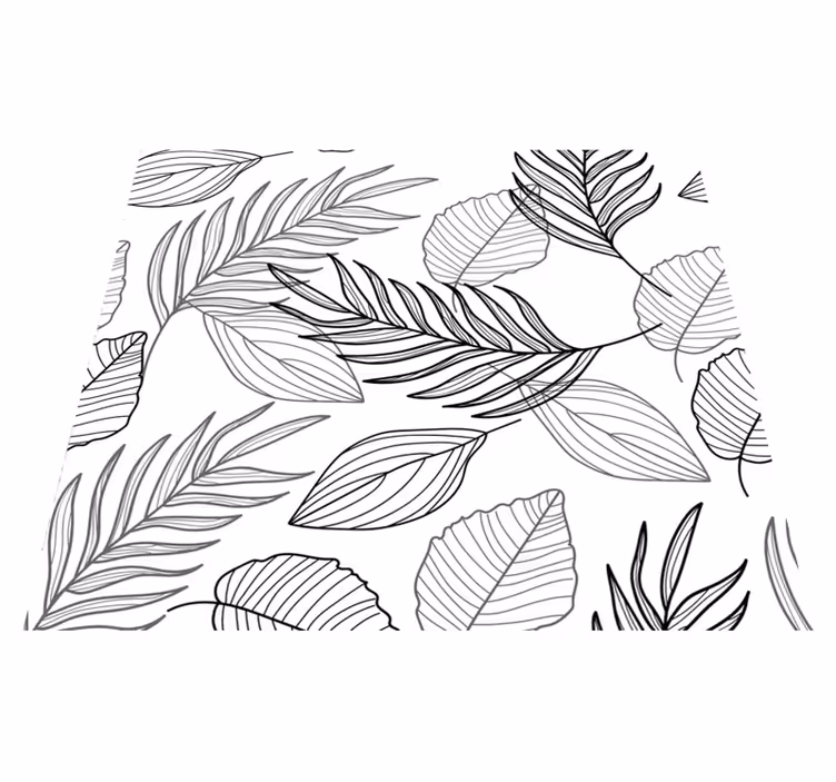 Alfombra vinílica naturaleza dibujo hojas en blanco y negro - TenVinilo