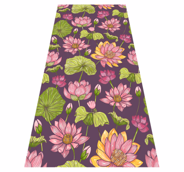 Alfombra vinílica naturaleza hojas y flores de loto - TenVinilo