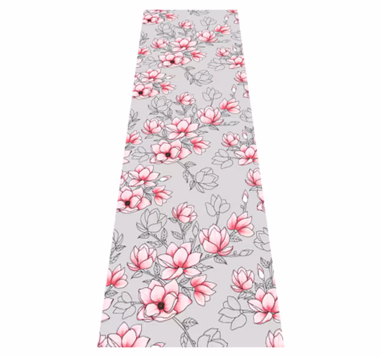Alfombra vinílica naturaleza flores de magnolia sobre plata - TenVinilo