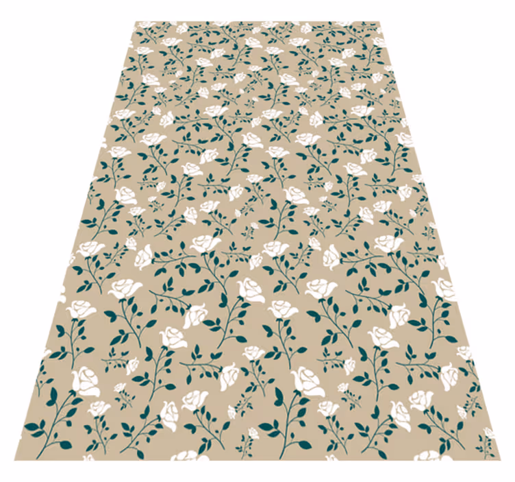 Alfombra vinílica vintage con patrón de rosas blancas - TenVinilo