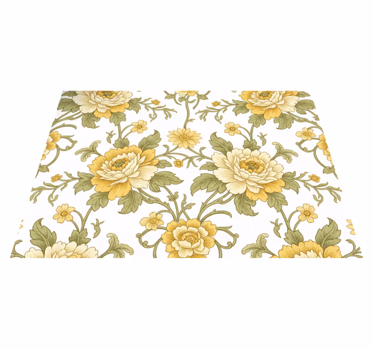 Alfombra vinílica vintage diseño floral en amarillo - TenVinilo