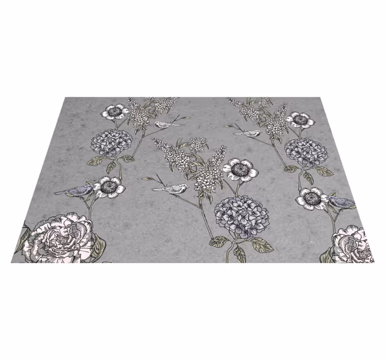Alfombra vinílica vintage ramas grises con pájaros - TenVinilo