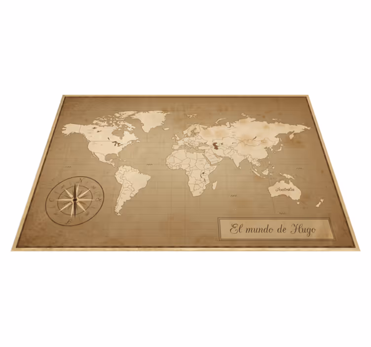 Alfombra vinílica mapamundi fotomural vintage personalizado - TenVinilo