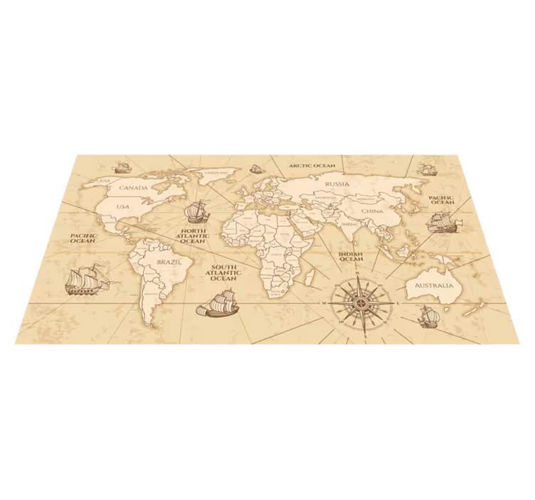 Alfombra vinílica mapamundi mural de mundo sepia - TenVinilo