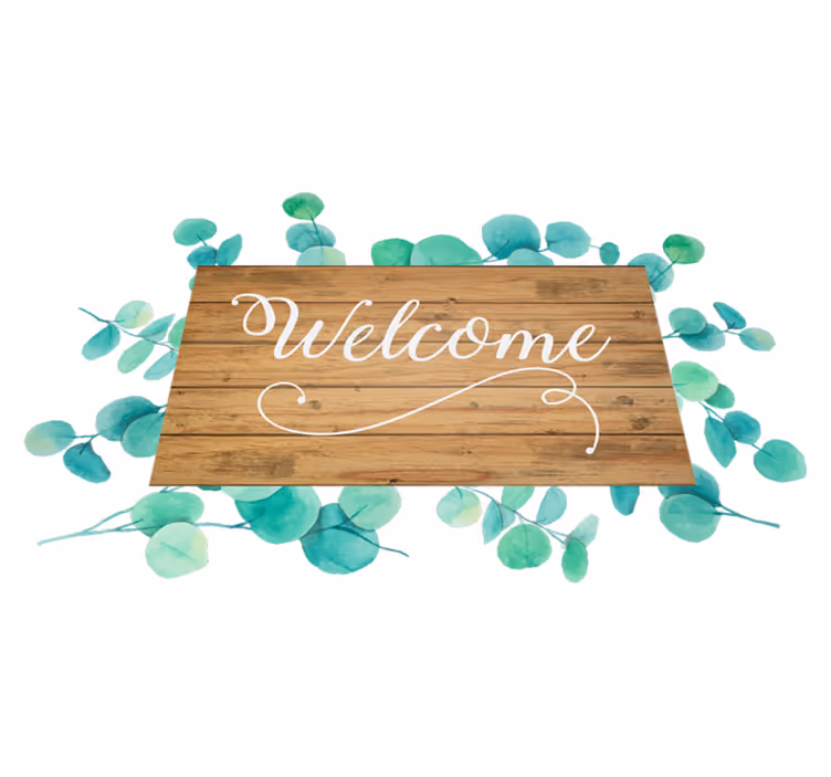 Alfombra vinílica recibidor eucalipto texto bienvenido - TenVinilo