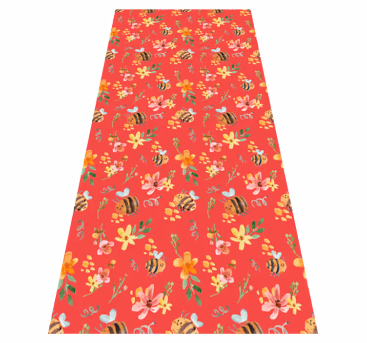 Alfombra vinílica salón flores y abejas retro - TenVinilo