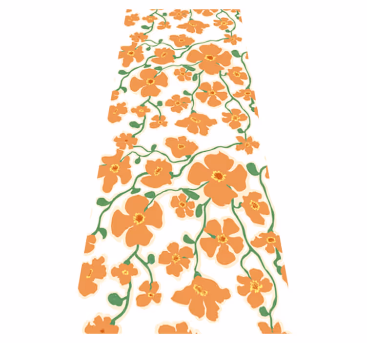 Alfombra vinílica salón flores margaritas verdes y naranjas - TenVinilo