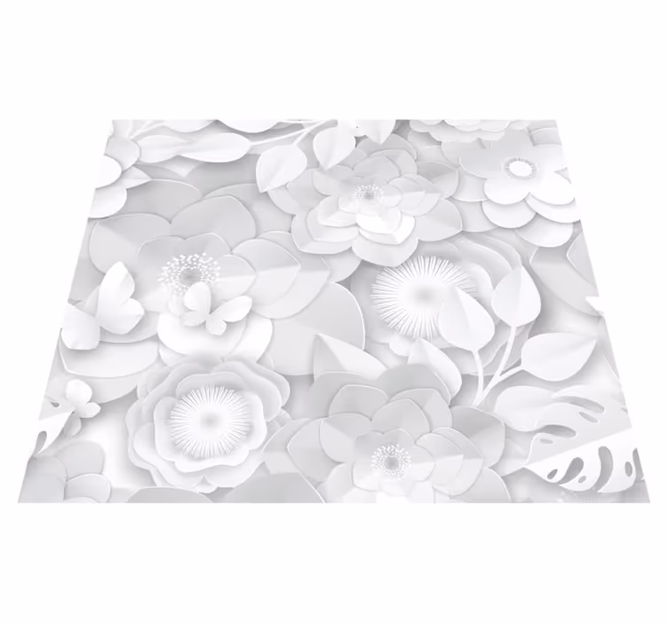 Alfombra vinílica blanca flores blancas en 3d - TenVinilo