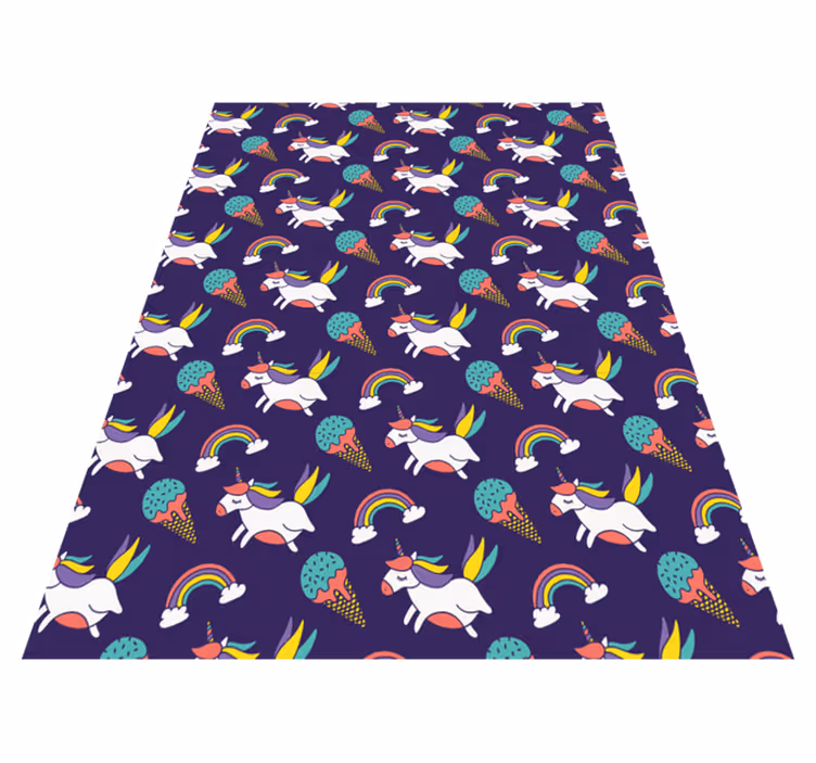 Alfombra vinílica lila con diseño de unicornios - TenVinilo