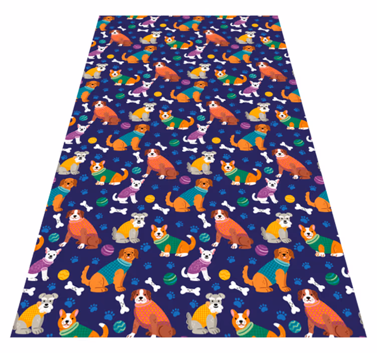 Alfombra vinílica lila con patrón de perros coloridos - TenVinilo