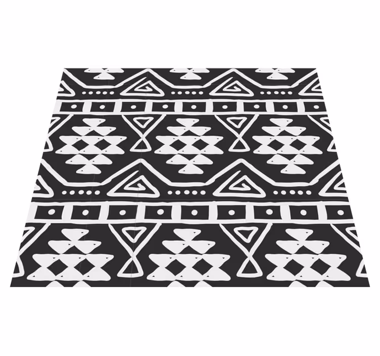 Alfombra vinílica negra con patrón bohemio blanco y negro - TenVinilo