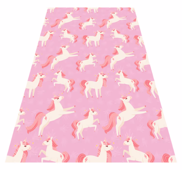 Alfombra vinilo rosa pastel de unicornios con flores - TenVinilo