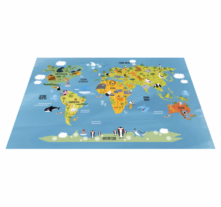 Alfombra vinílica infantil mapamundi animal - TenVinilo