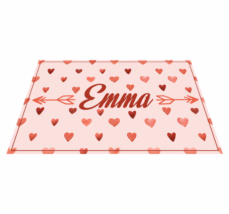 Alfombra vinílica rosa corazones con nombre - TenVinilo