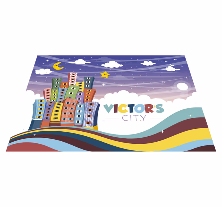 Alfombra vinílica personalizable arcoiris del paisaje urbano - TenVinilo