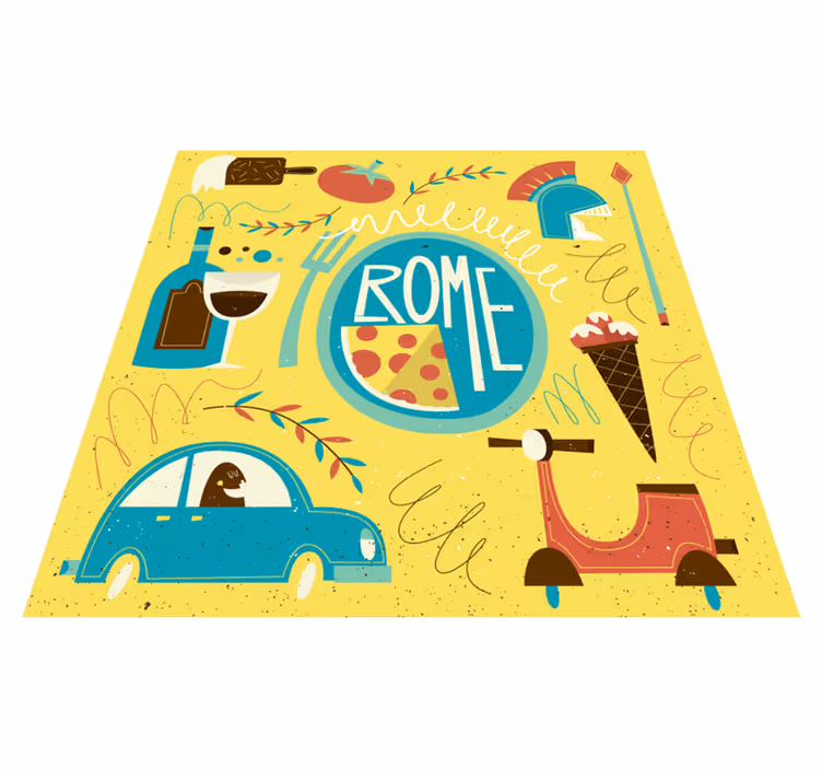 Alfombra vinílica abecedario ilustración temática de roma - TenVinilo