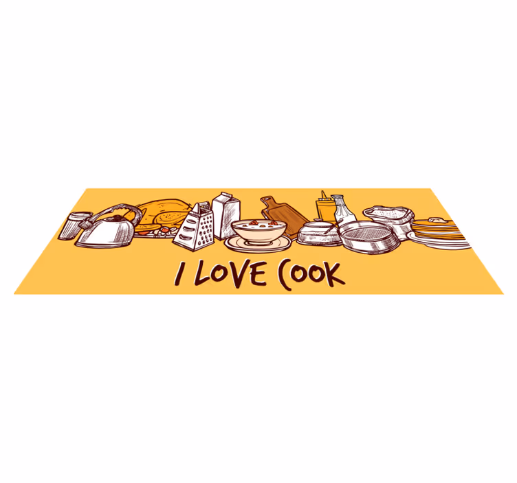 Alfombra vinílica Texto cocina con utensilios - TenVinilo