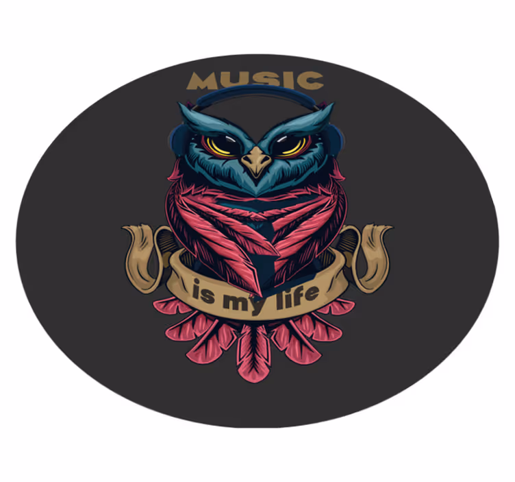 Alfombra vinílica juvenil emblema de la música del búho - TenVinilo