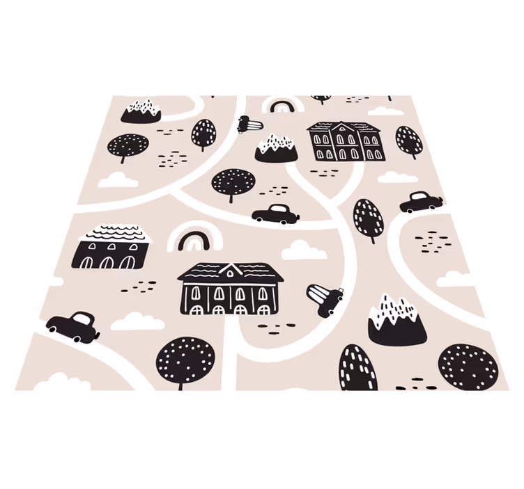 Alfombra de vinilo infantil Carreteras en blanco y negro - TenVinilo