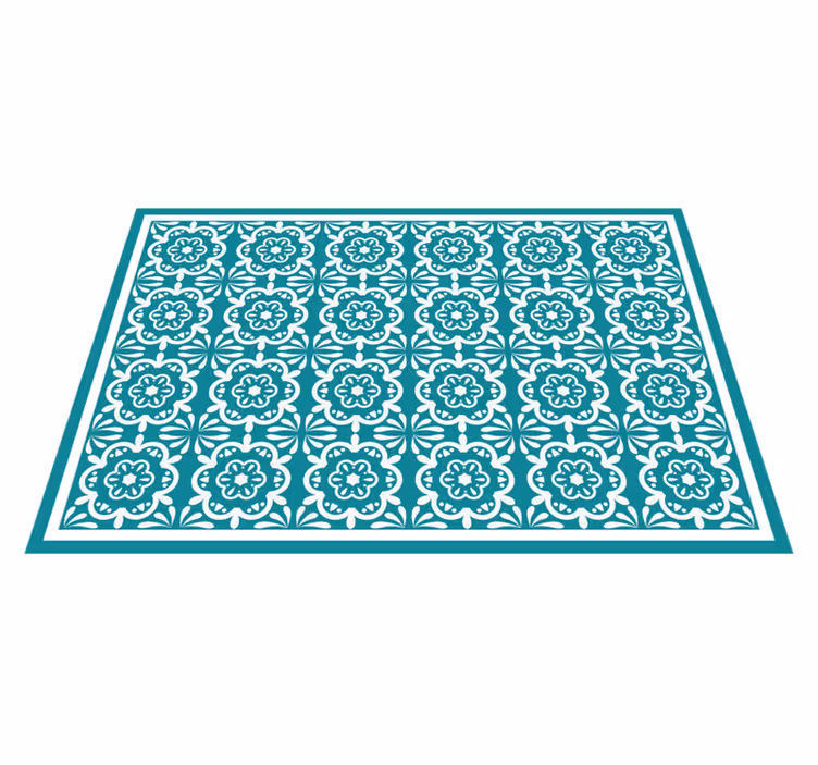 Alfombra vinílica cocina diseño floral verde azulado - TenVinilo