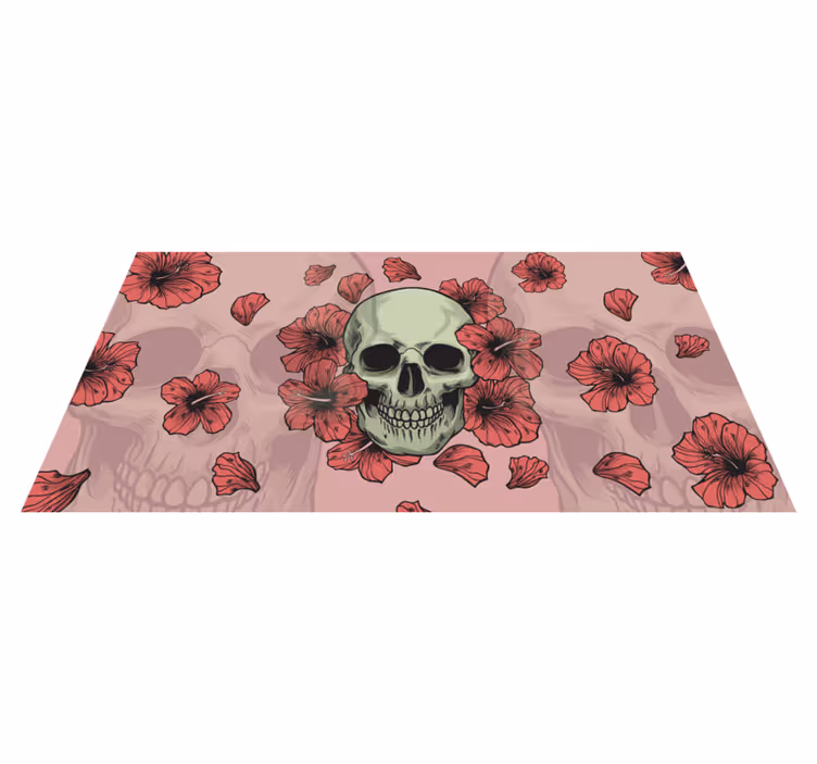 Alfombra vinilo cocina Calavera con flores dibujadas a mano - TenVinilo