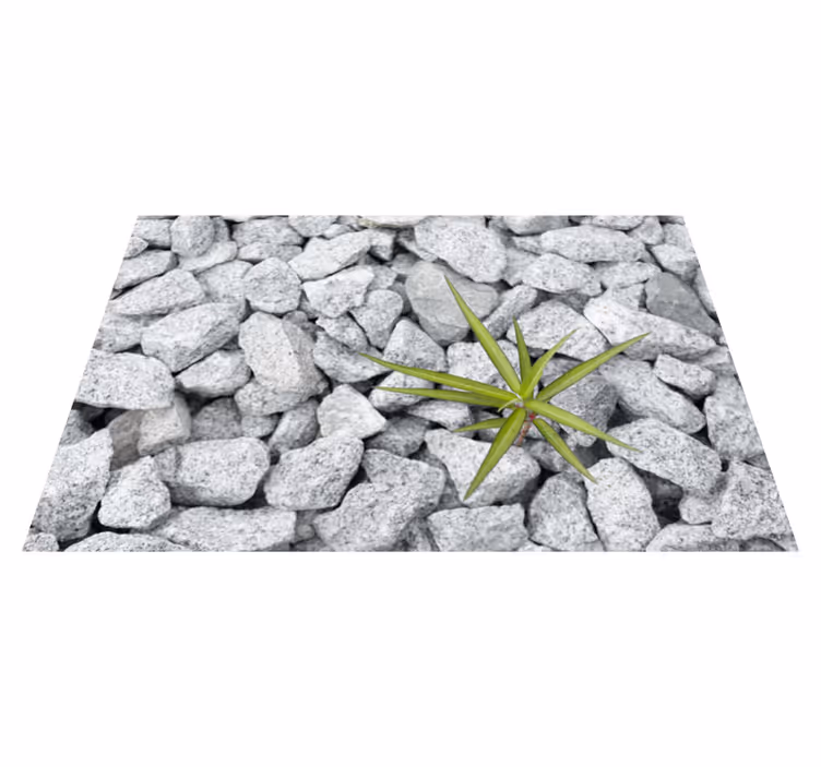 Alfombra vinilo con textura de piedra y planta - TenVinilo