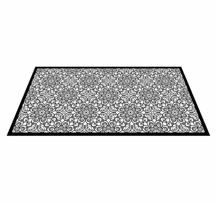 Alfombra vinílica mandala Patrón de mandala blanco y negro - TenVinilo