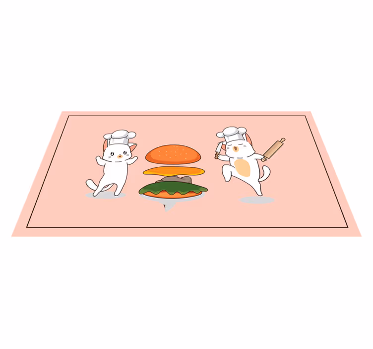 Alfombra vinilo cocina rosa con gatos - TenVinilo