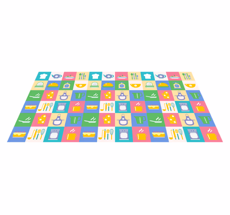 Alfombra vinílica cocina iconos coloridos de la cocina - TenVinilo