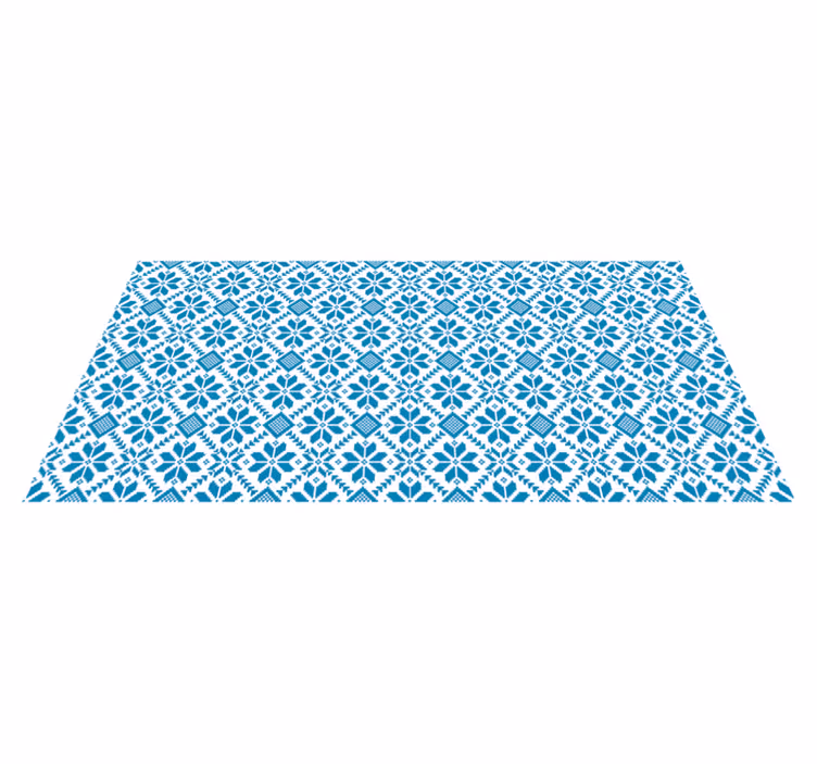 Alfombra vinilo mosaico floral azul y blanco - TenVinilo