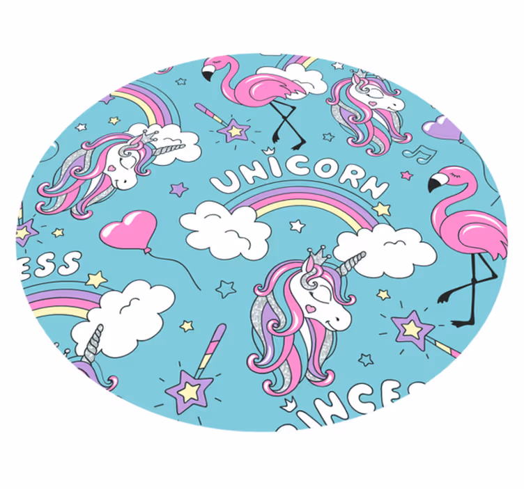 Alfombra vinílica infantil círculo de fantasía de unicornio - TenVinilo