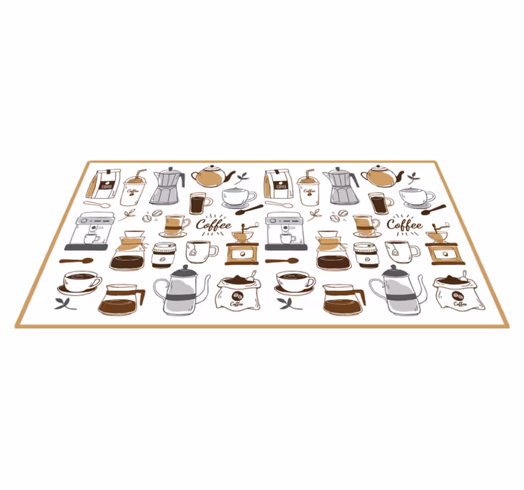 Alfombra vinílica cocina elementos esenciales del café - TenVinilo