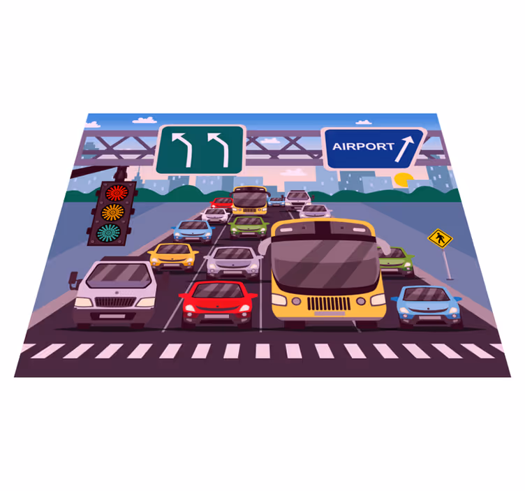 Alfombra vinílica carretera tiempo de juego de tráfico - TenVinilo