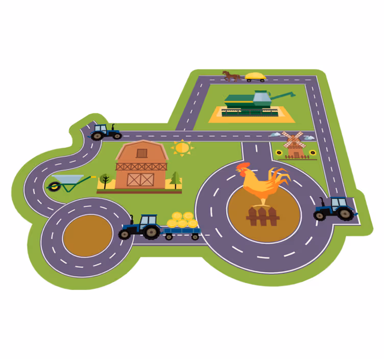 Alfombra de vinilo infantil Camino en forma de tractor - TenVinilo