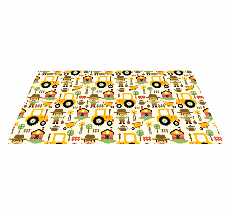 Alfombra de vinilo infantil Patrón de tractor colorido - TenVinilo