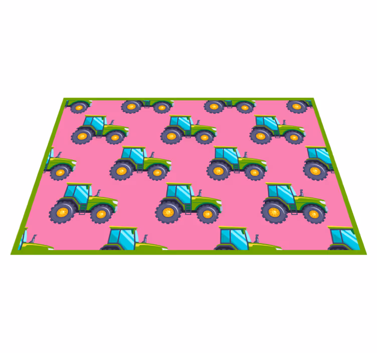 Alfombra de vinilo infantil Patrón de tractor rosa y verde - TenVinilo