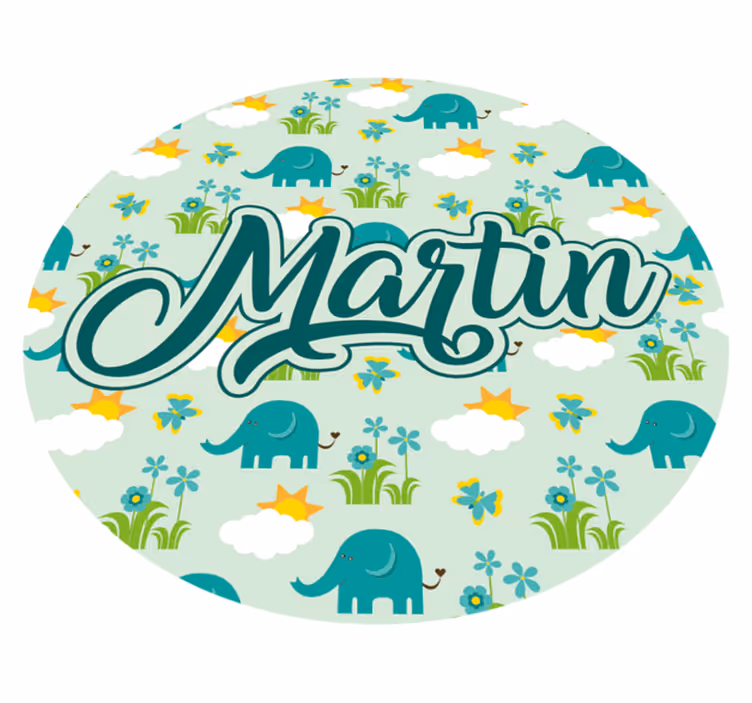 Aflombra vinílica animales Elefante con nubes y nombre - TenVinilo