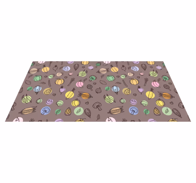 Alfombra vinílica cocina patrón de verduras de colores - TenVinilo