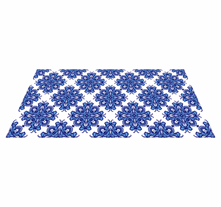 Alfombra vinílica mosaico intrincado motivo azul - TenVinilo