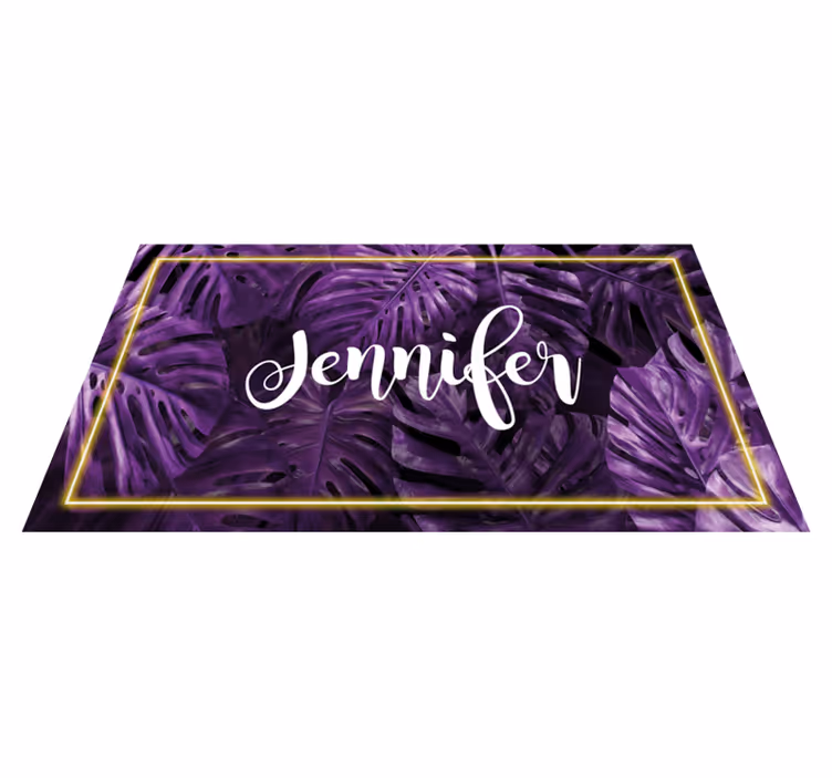 Alfombra vinílica dormitorio monstera morada con nombre - TenVinilo