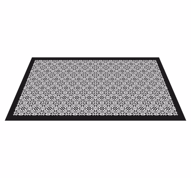 Alfombra vinílica hidráulica patrón floral negro - TenVinilo