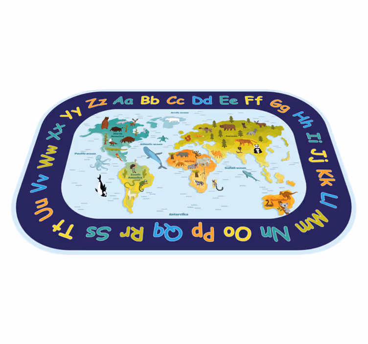 Alfombra vinílica abecedario aprendizaje de mapas del mundo - TenVinilo